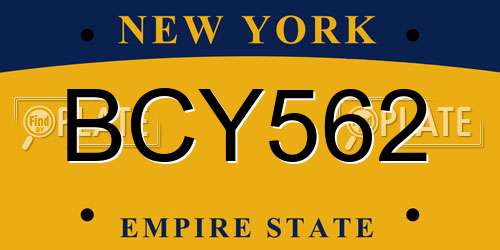 BCY562 New York License Plate