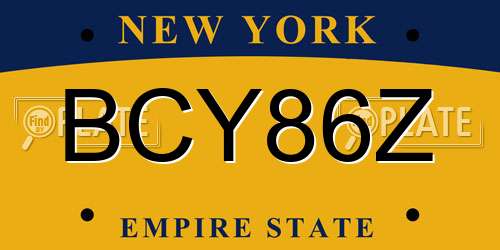 BCY86Z New York License Plate