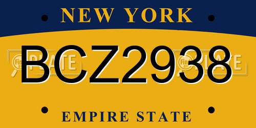 BCZ2938 New York License Plate