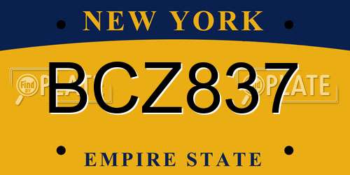 BCZ837 New York License Plate