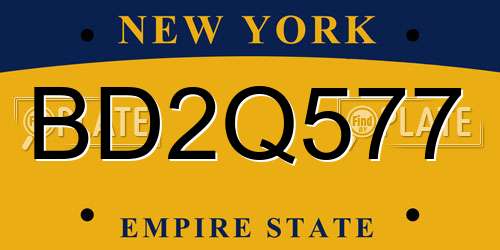 BD2Q577 New York License Plate