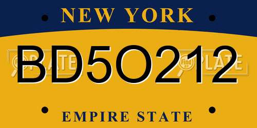 BD5O212 New York License Plate