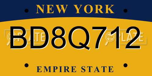 BD8Q712 New York License Plate