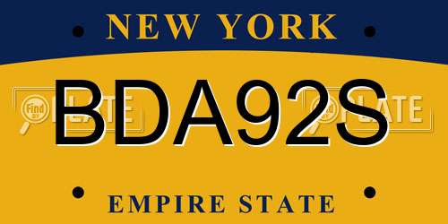 BDA92S New York License Plate