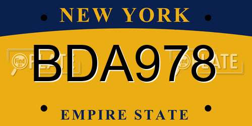 BDA978 New York License Plate