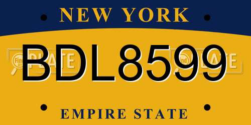 BDL8599 New York License Plate