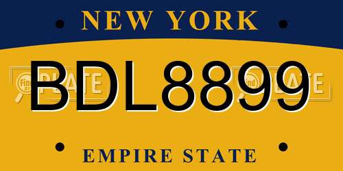 BDL8899 New York License Plate