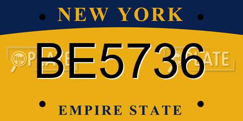 BE5736 New York License Plate