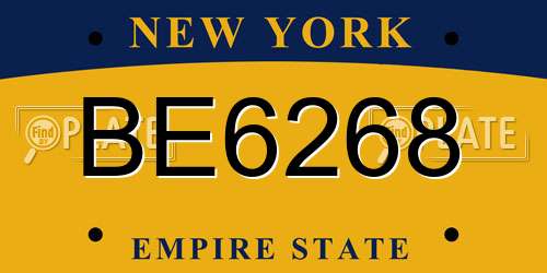 BE6268 New York License Plate