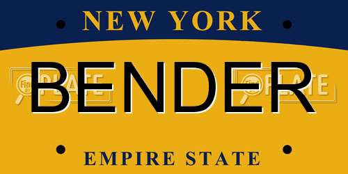 BENDER New York License Plate