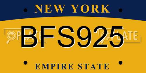 BFS925 New York License Plate