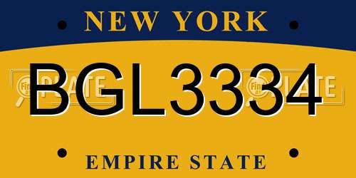 BGL3334 New York License Plate