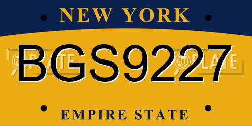 BGS9227 New York License Plate