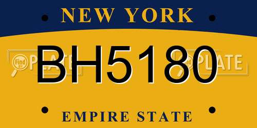 BH5180 New York License Plate