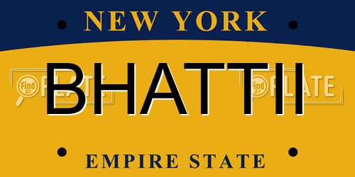 BHATTII New York License Plate