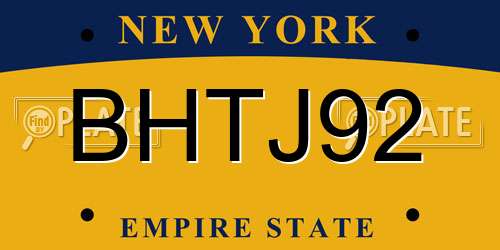 BHTJ92 New York License Plate