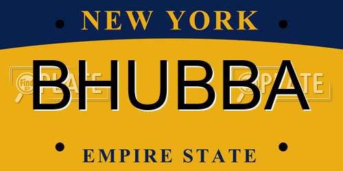 BHUBBA New York License Plate