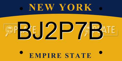 BJ2P7B New York License Plate