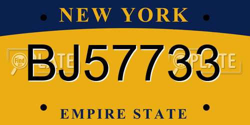 BJ57733 New York License Plate