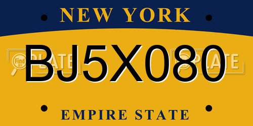 BJ5X080 New York License Plate