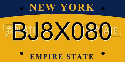 BJ8X080 New York License Plate