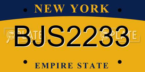 BJS2233 New York License Plate