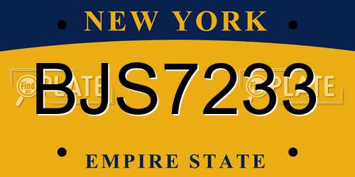 BJS7233 New York License Plate