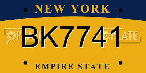 BK7741 New York License Plate