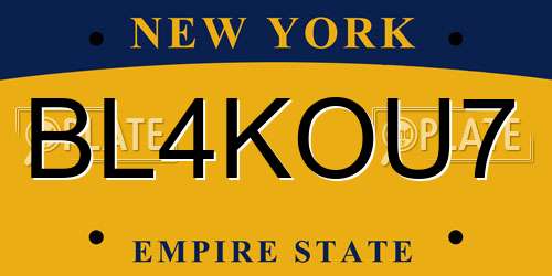 BL4KOU7 New York License Plate