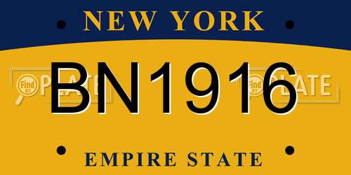 BN1916 New York License Plate