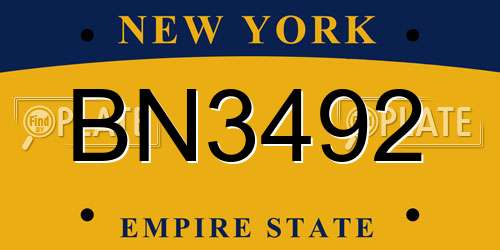 BN3492 New York License Plate