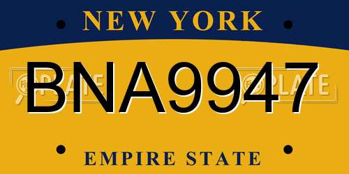 BNA9947 New York License Plate