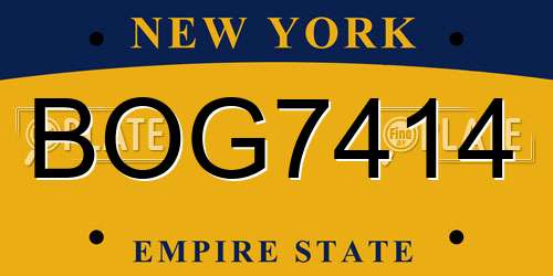 BOG7414 New York License Plate