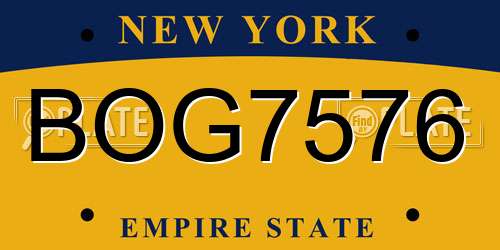 BOG7576 New York License Plate