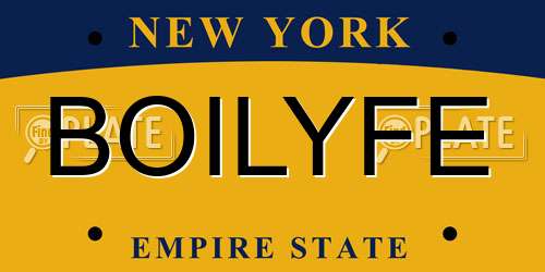 BOILYFE New York License Plate