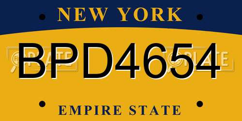 BPD4654 New York License Plate