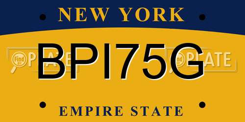 BPI75G New York License Plate
