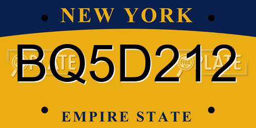 BQ5D212 New York License Plate