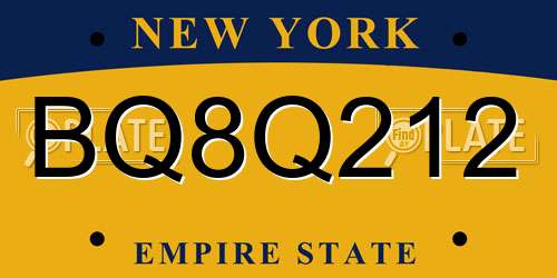 BQ8Q212 New York License Plate