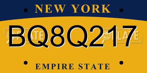 BQ8Q217 New York License Plate