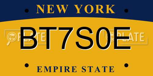 BT7S0E New York License Plate