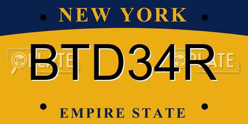 BTD34R New York License Plate