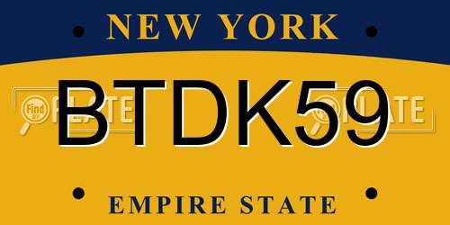 BTDK59 New York License Plate
