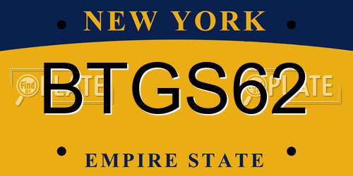 BTGS62 New York License Plate