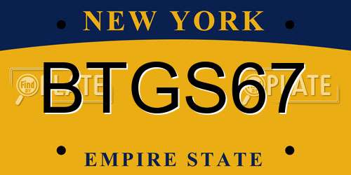 BTGS67 New York License Plate