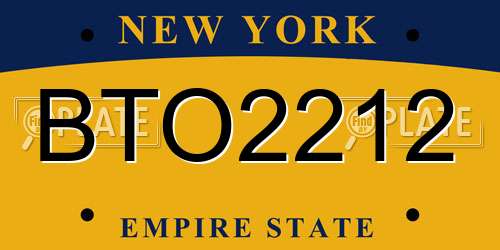 BTO2212 New York License Plate