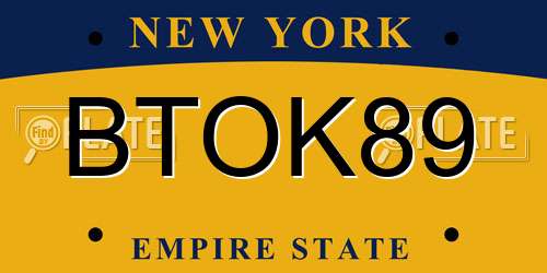 BTOK89 New York License Plate