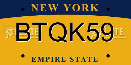BTQK59 New York License Plate