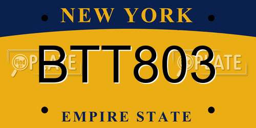 BTT803 New York License Plate