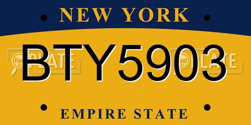 BTY5903 New York License Plate